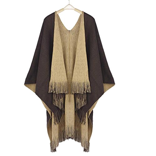Salute Women Winter Knitted Cashmere Poncho Capes Shawl Cardigans Sweater Coat (Coffee)