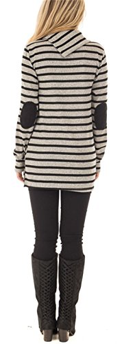 ETCYY Women's Long Sleeve Striped Button Cowl Neck Tunic Sweatshirts Tops,Gray,Large