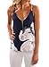WLLW Women Spaghetti Strap Front Zipper Floral Print Shirt Tops Tanks Camis, Navy, Large