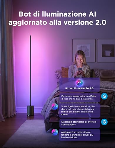 Govee RGBICWW 3 Lite Floor Lamp, 1400lm Floor Lamp Living Room and Bedroom, 152 cm Modern Floor Lamp with Music Sync, 105+ Scenes, Compatible with Alexa Matter, Black