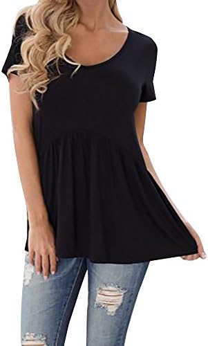 Uncinba Women Short Sleeve Tunic Tops Patch Hem Scoop Neck Swing Shirts