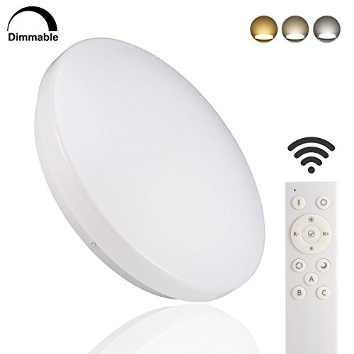 B-right 15W Round LED Flush Mount Ceiling Light, Wireless Remote Control, Dimmable & 3000K/4000K/5000K Color Changeable, 13-inch