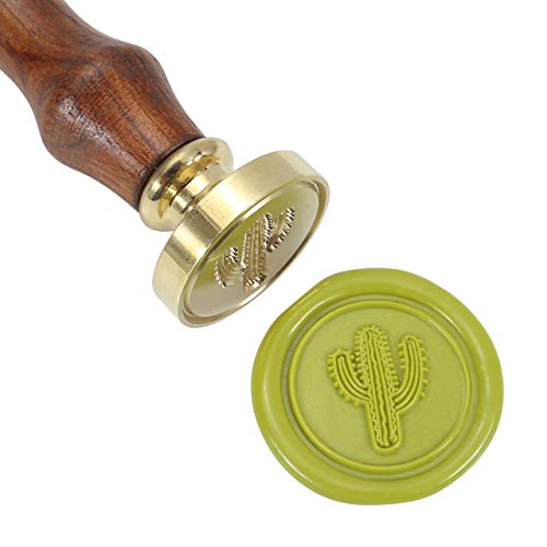 Mornajina Cactus Wax Seal Stamp, Vintage Retro Brass Head Wooden Handle Removable Sealing Stamp (Cactus) - Thumbnail 5