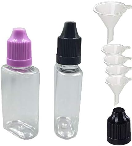 5 Pack x 30ml lastic Dropper Bottles Transparent Clear Juice Vape Oil Liquid Squeezable Flat Containers with Black Childproof Caps Pointed Dropper Tips