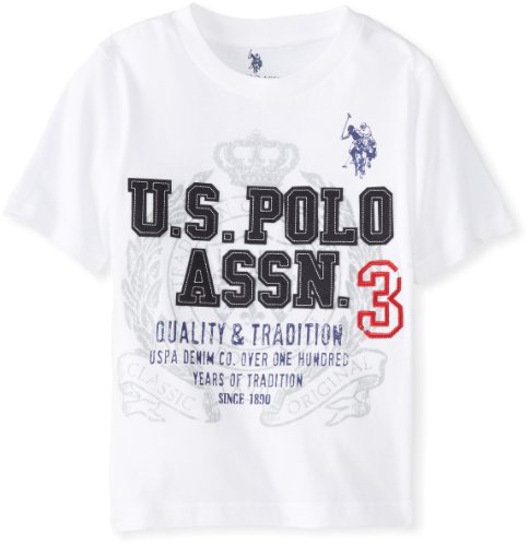 U.S. Polo Assn. Boys' Crew Neck Iconic Graphic Logo T-Shirt, GS01-White, 10/12