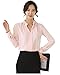 MENO Women's Casual Long Sleeves V-neck Shirts Lady Chiffon Tops Blouses