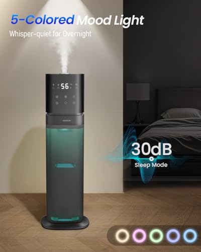 YOKEKON Humidifiers for bedroom,8L Humidifiers for Large Room,Ultrasonic Cool Mist Air Humidifier,Top Fill,5 Ambient Lights, Extended Tube, 360°Nozzle,Oil Diffuser, Humidity Control,12H Timer,Blue