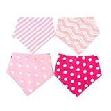 Tosnail Pink Series Baby Bandana Drool Bibs, Girls 4-pack, Cotton of Two Layers