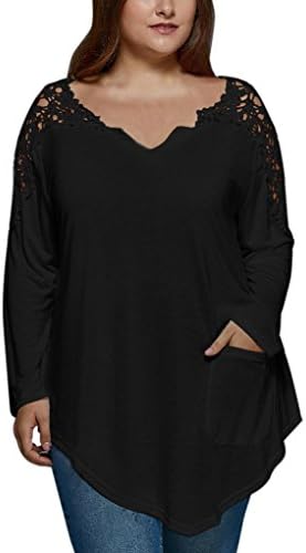 KESEE☀ Clearance ☀ Women's Plus Size Lace V-neck Long Sleeve T-shirt Casual Top Blouse(XL--5XL) (2XL, Black)
