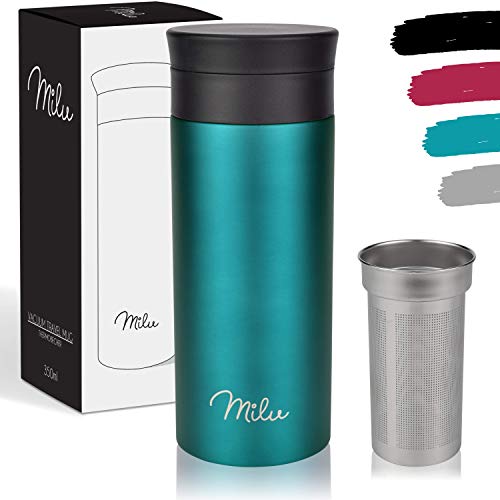Milu Edelstahl Thermobecher to go - 350ml, 450ml - 100% Auslaufsicher â Trinkbecher, Teeflasche Thermosflasche Autobecher doppelwand Isolierung - 360°-Trinköffnung (Grün, 350ml)