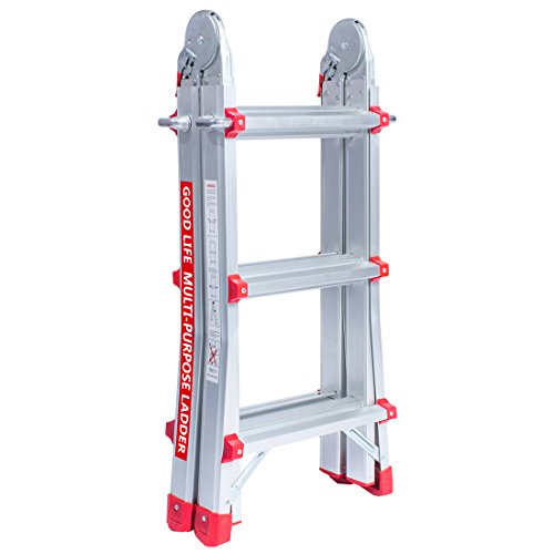 Good Life EN131 3X4 Step 9.5 FT Telescoping Multi-Ladder Aluminum Extension Adjustable & Folding Multi-Use Multi-Position Ladder 300-Pound for Home