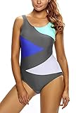 Dokotoo Womens Color Block Back Lace up One Piece Swimsuit Monokini Swimwear