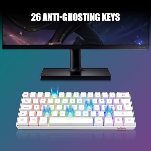 RedThunder 60% RGB Gaming Keyboard and Mouse Combo,UK Layout Ultra Compact Backlit Mini Keyboard, Lightweight 7200 DPI Cellular Optical Mouse, Portable Wired Gaming Set for PC PS5 Gamers (White)