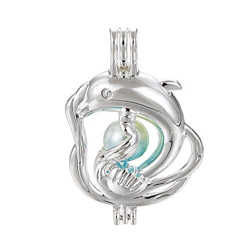 10pcs Dolphin Pearl Cage Bright Silver Beads Cage Locket Pendant Jewelry Making-For Oyster Pearls, Essential Oil Diffuser, Fun Gifts (Dolphin)