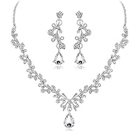 BINGMAX Bridal Crystal Necklace and Earrings Jewelry Set for Wedding Party Gifts fit with Wedding Dress