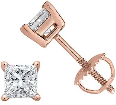 Princess cut Diamond stud Privilege Quality Screw Back 14K Rose Gold (0.60ct, Clarity-VS2)