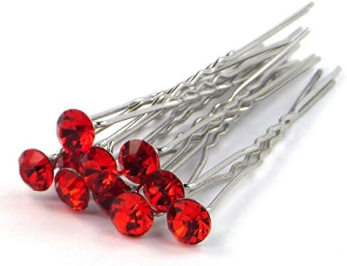 PAAT SHOP 10/20Pcs Crystal Diamante Rhinestone Wedding Bridal Flower Hair Clip Hairpin (Round Crystal Red)