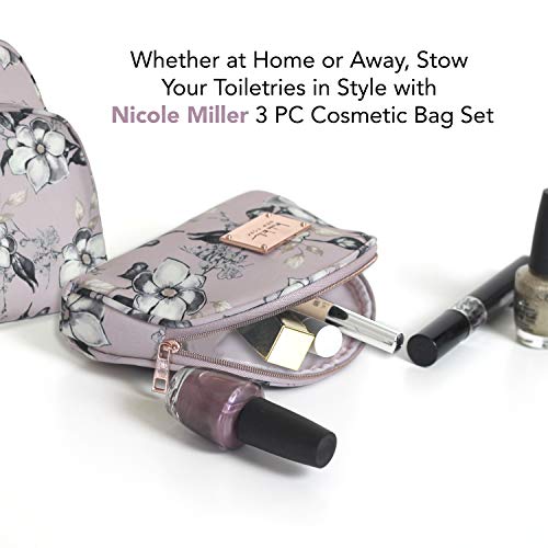 Nicole Miller 3 Pc Cosmetic Bag Set, Purse Size Makeup Bag for Women, Toiletry Travel Bag, Makeup Organizer, Cosmetic Bag for Girls Zippered Pouch Set, Large, Medium, Small (Pale Pink Floral) 5 Nicole Miller 3 Pc Cosmetic Bag Set, Purse Size Makeup Bag for Women, Toiletry Travel Bag, Makeup Organizer, Cosmetic Bag for Girls Zippered Pouch Set, Large, Medium, Small (Pale Pink Floral)