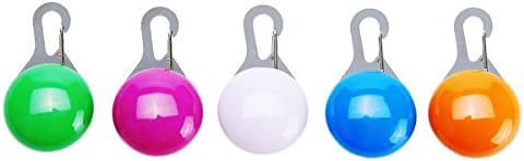 Lizber Clip-on Dog Collar Light Safety LED 5 PCS One Set, Batteries Included (With 5 PCS 3V Battery Extra) - Stainless Steel Carabiner Clasp, Waterproof - White, Green, Orange, Blue, Rose Red