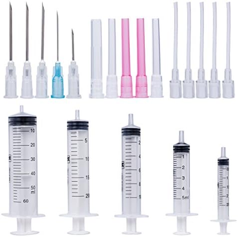 Disposable Syringe Dispensing Needles Oil Glue Applicator Lab Utensils 50-20-10-5-2.5ml and 5×Plastic Extending Tubing-Sharp Tip Needle and Cap for Feeding Pets Refilling Measuring Liquids Adhesives