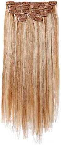 Nifty Girl 8pcs 16" 100% Remy Human Hair Clip In Hair Extensions Full Head Straight Hairpiece 85g Dark Blonde&amp;Light Blonde