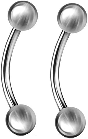 PiercedOff316L Surgical Steel 16GA (1.2mm) Curved Barbells with 3mm Externally Threaded Balls - Sold as a Pack of 2 Barbells