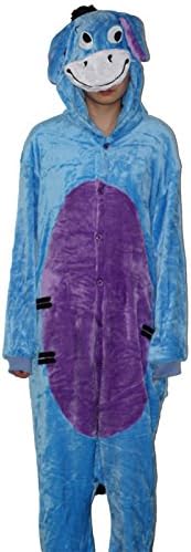Flannel christmas pajamas Adult Unisex Pajamas Cartoon giraffe bear panda eeyore Animal Halloween Cosplay Costume Hoodie Onesie Sleepwear (L, eeyore)