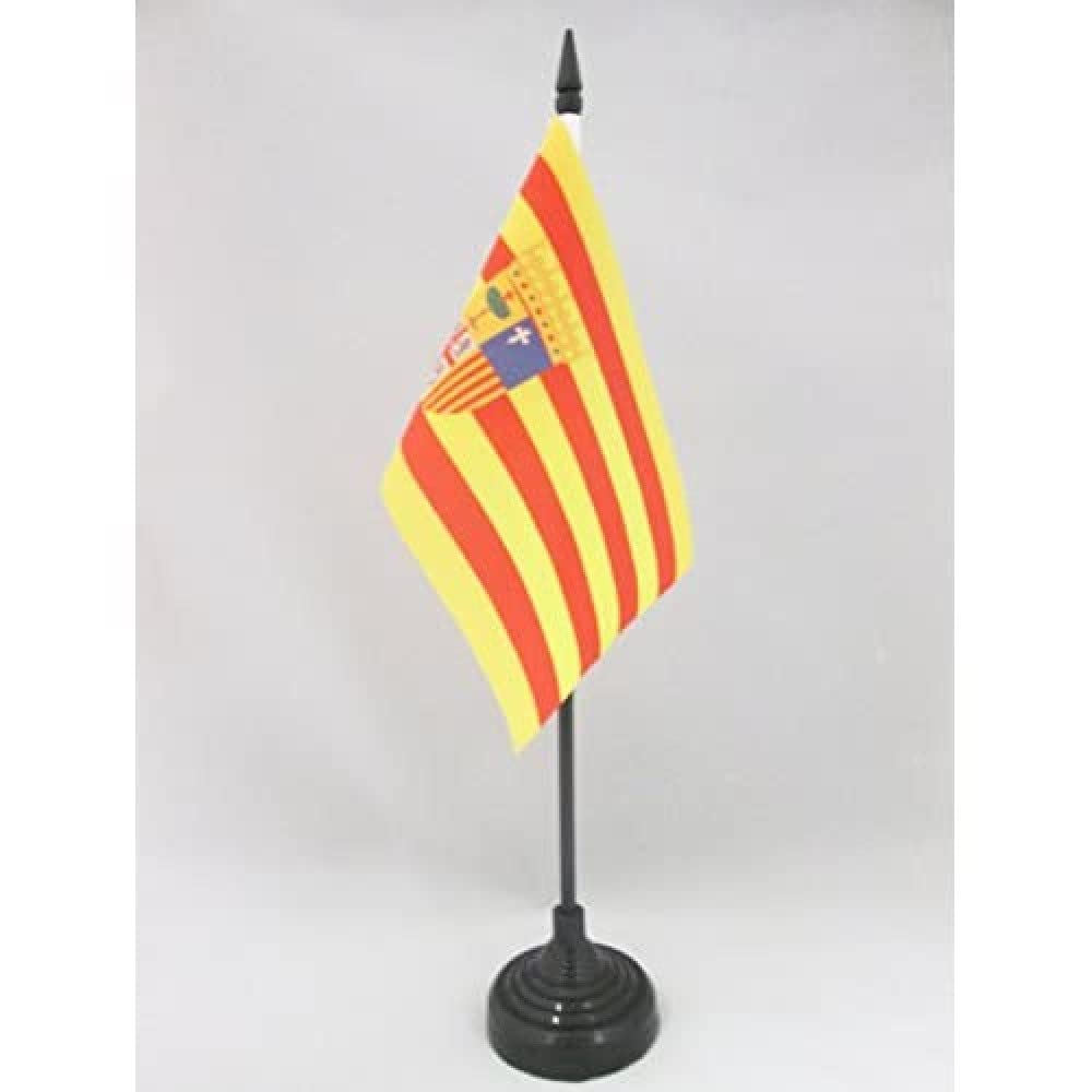 AZ FLAG - Aragon Table Flag 4'' x 6'' - Spanish region of Aragón Office Mini Banner 100% Polyester 15 x 10 cm - Mini Desk Flag with 10'' Pole and Black Plastic Base — image 1