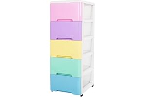Naivees 5 Drawer Storage Cart and Personal Organizer, Heavy-Duty Plastic Storage Drawers Mobile Cabinet with Casters, Large Containers for Storing Arts, Crafts and Toys (5 Drawer-Colorful)