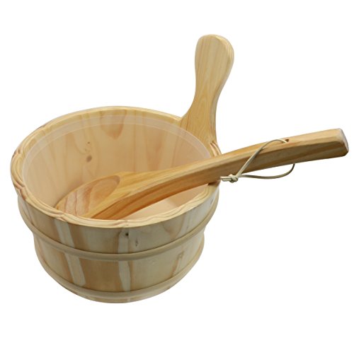 MAYMII 1 Gallon Handmade Wooden Sauna Bucket with Plastic Liner and Ladle SPA Accessory - Thumbnail 7