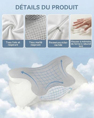Ergonomic Cervical Pillow, Breathable Ice Fibre Cover, Anti-Sweat Cervical Cushion for Neck and Shoulder Pain, Ideal in Summer, Side Sleeper and Back Sleeper (Grey)