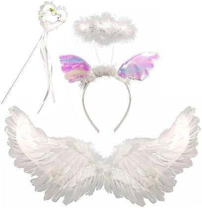 Festivous Wishel Kids Angel Feather Wings,Magic Wand Sticks,Halo Headband for Party Costumes