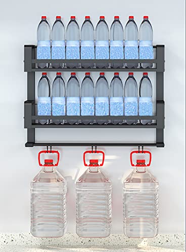 Spice Rack Organizer Wall Mounted 2 Tier, Floating Shelves Black, Wall Shelf for Bedroom, Wall Decor, Living Room, Kitchen Storage, Bathroom Shelves Over Toilet with Towel Rack Guardrail Holder Hook