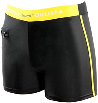 FEOYA Men Fitness Swimming Trunks Square Cut Swimsuit(5248) Size XL - Black and Yellow