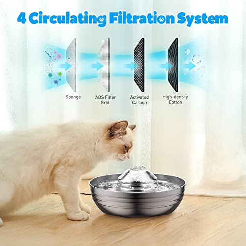 isYoung Cat Water Fountain Stainless Steel, 67oz/2L Metal Pet Fountain