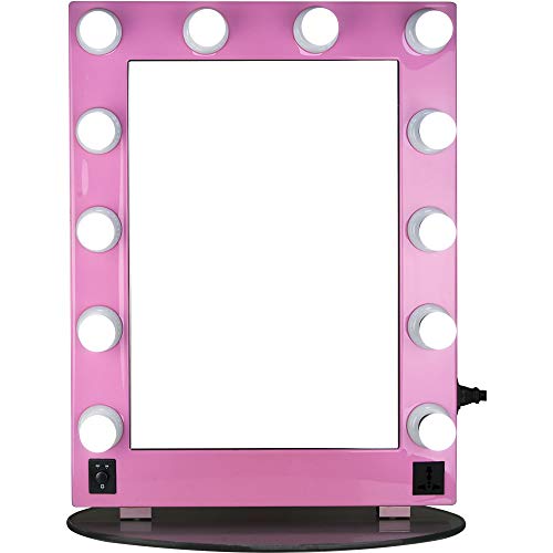 Hiker 12 Led Dimmer Light Pc Body and Glass Base Hollywood Vanity Makeup Mirror Table Top Wall Mount, Pink