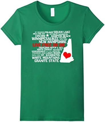 Womens I Love NH Live Free or Die T-Shirt Small Kelly Green