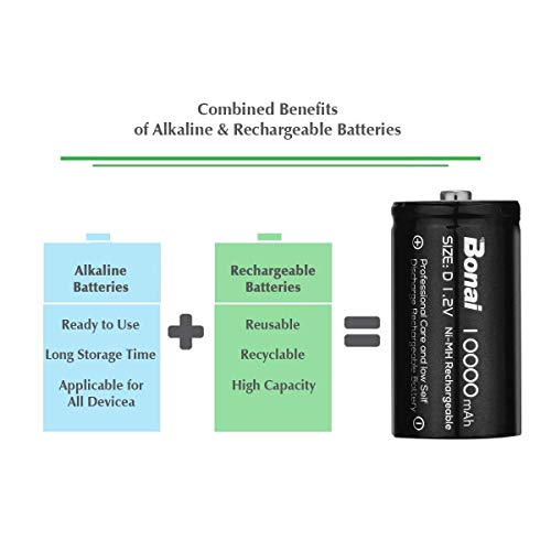 BONAI D Rechargeable Batteries 10,000mAh 1.2V NiMH High Capacity High