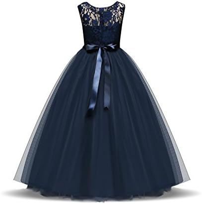ZerYoYus Little Girls Lace Princess Dress Evening Floor Tulle Wedding Party Gowns Girls Sleeveless Dress for 4-14 Years
