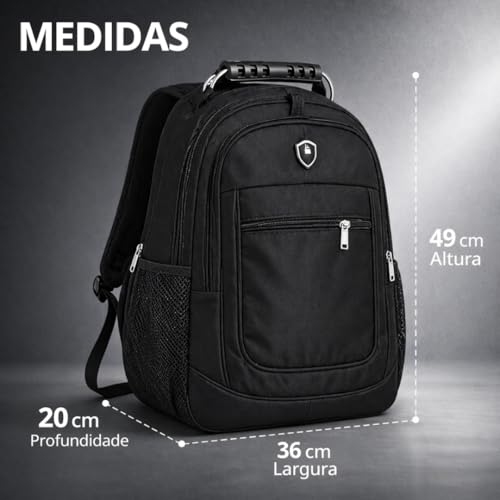 Mochila para Notebook até 17 Polegadas, Antifurto, Impermeável, Alça cabo de Aço Reforçada - Premium Steel Hook