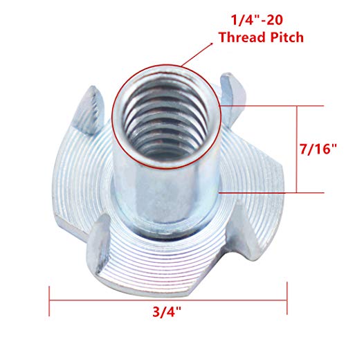 image for CCTVMTST 80Pcs Zinc Plated 4 Pronged Tee T-Nut for Wood, Cabinetry, Ro