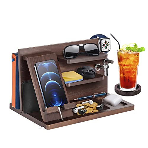 Geschenke für Männer Weihnachten Holz Telefon Dockingstation Uhren Geldbörsen Nachttisch Organizer Geburtstag Geschenk Papa, Geburtstagsgeschenke für