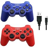 Crifeir 2 Pack Wireless Controller for Playstation 3 PS3 with Charger Cable（Red and Blue）