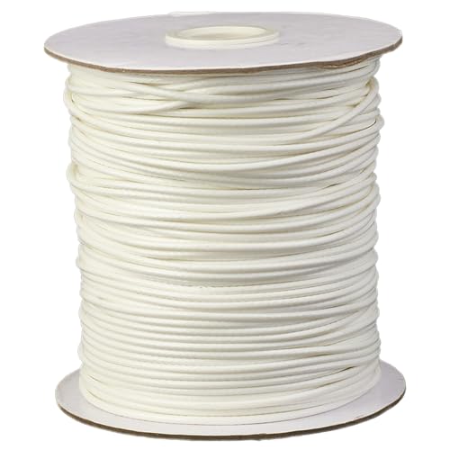 CABODYALS 175 Yards 1.5mm White Macrame Round Thread Polyester Wax Cord Smooth Bracelet Waxed Rope Flat Leather Soft Strings Lanyard Braid Smooth Cords for Making Jewellery Necklaces Decor Crafts
