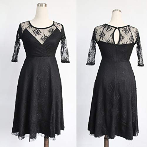 image for Toimothcn Women Vintage Princess Lace Sleeve Bridesmaid Dress Deep V-N