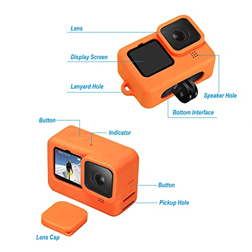 Protective Case for Gopro Hero (Orange) Soft Silicone Case Cover for  GoPro Hero with Lens Cap and Lanyard