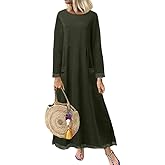 Women Oversized Lace Fleece Lined Sweatshirt Pullover Dress Long Sleeve Slit Winter Casual Loose Maxi Dress with Pocket