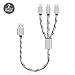 SVEUC 2Pack Multi Charging Cable Multi Charger Cable USB Multi Cable 3 in 1 Charging Cable Short 1ft/0.35m Nylon Braided 3-1 Charging Cable for Phones(Silver)
