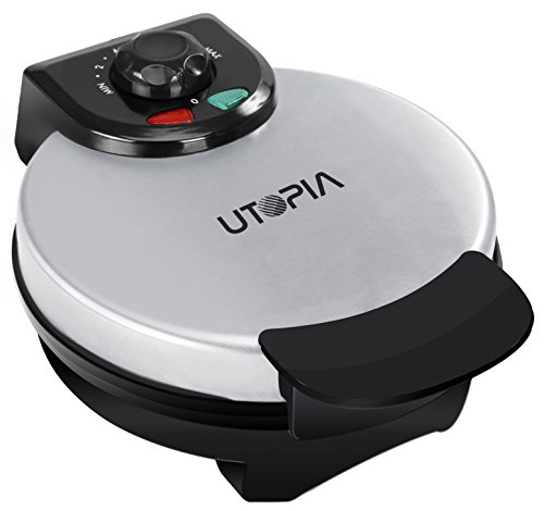 Utopia Home Belgian Waffle Maker - 8” Round Stainless Steel Plate with Adjustable Temperature Control