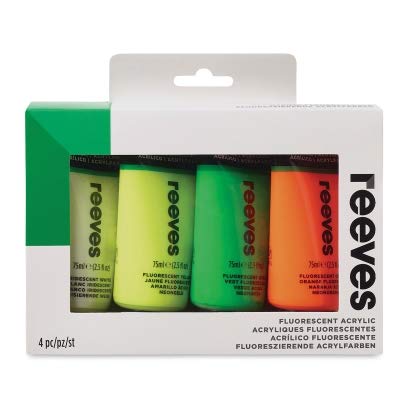 Reeves 4-Pack Acrylic Color Fluorescent Tube Set, 75ml